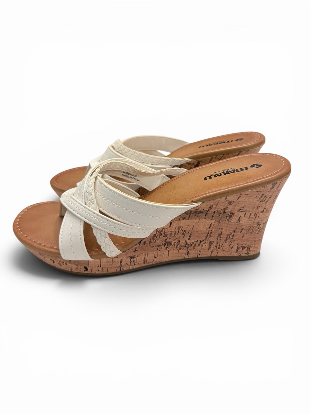Makalu Cream Braided Strap Cork Wedge Sandals